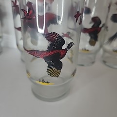 Vintage Hazel Atlas Glasses Set Of 7 Hunting Bird Dog Pheasant Drinking Glass