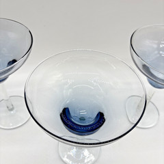 VTG 3 Blue Tint Crystal Margarita Stem Glasses 3″Dep 3.5″Basex5″Diax6.5″H-EUC