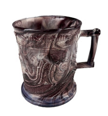 Victorian Mug/Cup Malachite Glass or Slag Glass Purple/White Pressed Glass
