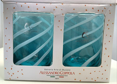 Arte di MURANO Blue Striped Alessandro Coppola Mouth Blown 10 oz Glasses Italy