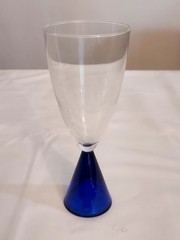 Set of 4 EON BLUE Sasaki Deco Glass COBALT Stem Base Clear Bowl WATER GOBLETS