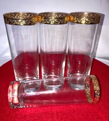 Set of 4 GOLD RIM Highball Glasses 6.5″ Vintage MCM Gold Band Excellent