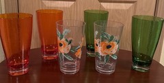 MCM Tapered Iced Tea Acrylic Glasses Set/6. Green/Orange 24 oz Poppy 20 oz. GUC!