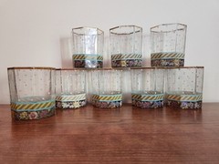 MacKenzie Childs 1983 Garland Pink Polka Dot Glass Tumbler DOF Set of 8