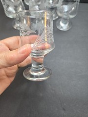 Cristal d’Arques Durand Gray Cut Thistle Cordial Glass Set of 7 France 3.5″