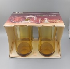 VTG NOS Anchor Hocking Amber Iced Tea Tumblers #3377 Mid-Century 17 oz. w/ Box!