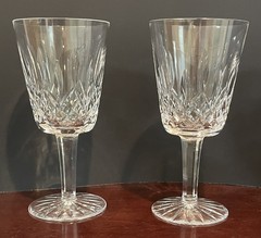 2 Waterford Crystal Lismore Water Goblet 6 7/8” Tall 8 oz Signed Set of 2 VGC