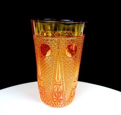 Jain Carnival Glass India Marigold Beaded Spears Vintage 5 3/8″ Tumbler 1935