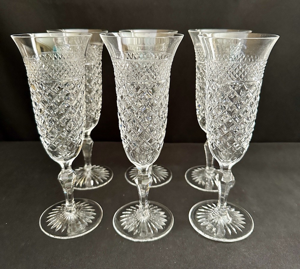 SET OF 6 JOSAIR PATRICIAN CATERINA CRYSTAL 8″ CHAMPAGNE FLUTES GLASSES GERMANY