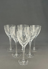 6 Vintage Oneida OMNI Crystal 8 1/8″ Wine Glasses Vertical Etched Lines: MINT