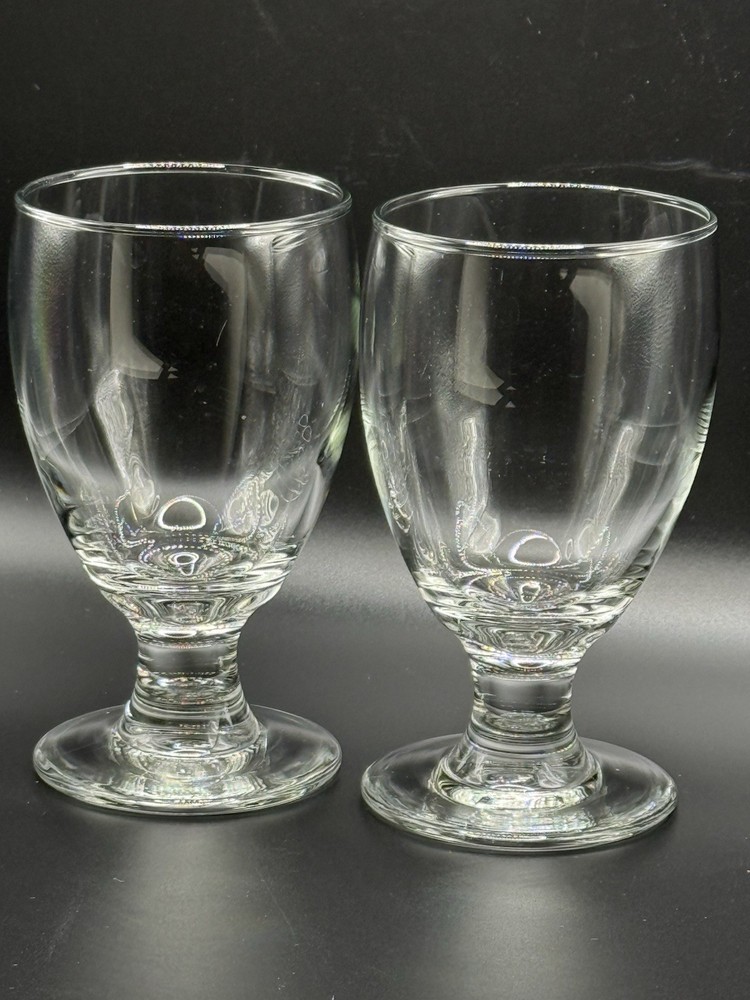 Set of 2 Libbey Vintage Clear Glass Footed Water Goblets Cursive L Logo Base