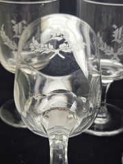 Set Of 5 Antique Boston & Sandwich Or NE Glass Wheel Engraved Flint Goblets «K»