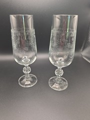 Vintage Crystal MCM 7” 6oz Champagne Flutes Etched Glass