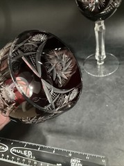 2 TWO AJKA Crystal ALBRACCA Lead Crystal Dark Ruby Red Wine Glass 7″ Pinwheel