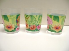 4 1/4″ tall PINK FLAMINGO, Parrot+ Macau Plastic Drinking Cups/Glasses Set of 3