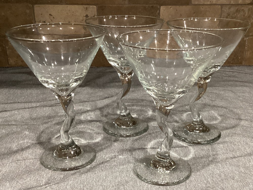 4 LIBBEY CLEAR Z STEM BENT Z MARTINI GLASSES 6 1/2”T LOOK UNUSED