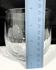 Pier 1 Crackle SLANTED Angled Rim Clear STEMLESS Wine Glass 12 oz 4″ EX RARE