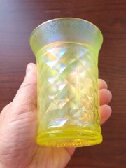 Super Pretty Vaseline Northwood Stretch Glass Concave Diamonds Pattern Tumbler