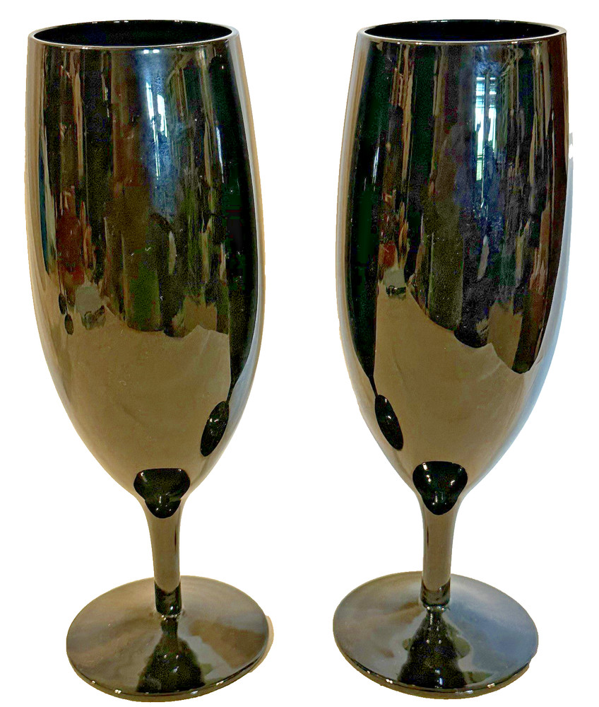 2- Mikasa Elegance Black Iced Beverage Glass Stemware 8 1/2” Black Opaque 359402