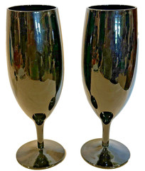 2- Mikasa Elegance Black Iced Beverage Glass Stemware 8 1/2” Black Opaque 359402