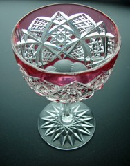 CRANBERRY TO CLEAR ABP CUT GLASS CRYSTAL WINE POSSIBLY BY STRAUS
