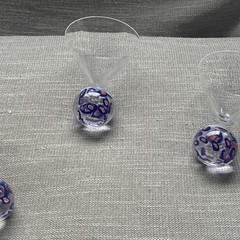 Martini Cocktail Handblown Millefiori Art Glass Ball Shape Stem Barware – 4 Lot!