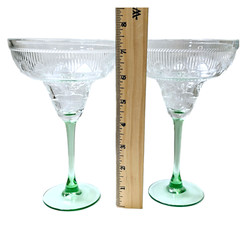 Vintage Durand Cristal D’arques Green Stem Sombrero Margarita Glasses Set of 2