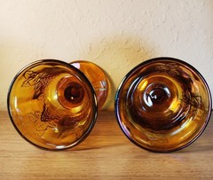 4 Indiana Iridescent Marigold Carnival Glass Harvest Grape Stemmed Goblets Wine