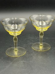 Vintage Yellow Glass Champagne Coupes Sherbet Glasses Panel Optic Set of 3 MCM