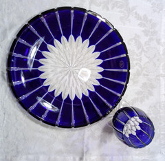 Ajka Castille Alberga Cobalt Cut to Clear 12″ Plate Or 7 3/4″ Iced Tea Glass(es)