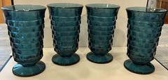 Set of 4 Vintage Indiana Colony Whitehall Riviera Blue 6″ Tumbler Glasses Cubist