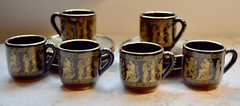 6 Vintage 24K Gold & Black Adis Greek Demitasse Tea or Coffee Set #8982