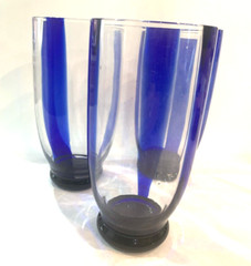 Pier 1 Vertical Blue Striped Tea Water Drinking Glasses Set Of 3