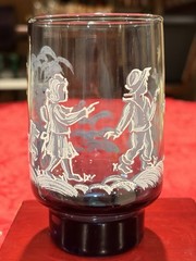 Retro Vintage 1970s Libbey Mary Gregory Slate Blue 8pc Set Ex Cond 4.75” Signed