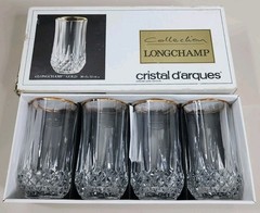 Set of 4 Longchamp Gold Cristal d’Arques Crystal Tall Drink Glasses VTG 12 Oz
