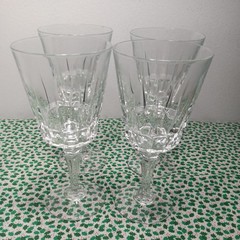 Vintage Set Of 4 Victoria Cut Knob Stem Wine Glasses 6.7/8″