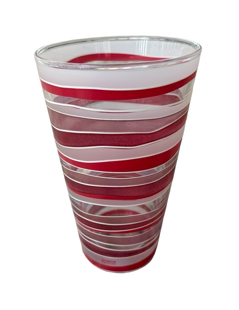 Vintage Curve One Drink Water Cup Tumbler Glass Red /white Stripes 5.5”high