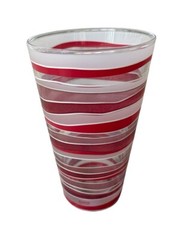 Vintage Curve One Drink Water Cup Tumbler Glass Red /white Stripes 5.5”high