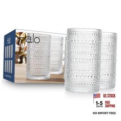 Hobnail Highball Glasses Set of 8, Textured Embossed Beaded Design, 15.2 oz