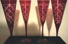 Vintage D’Arques Ruby Red To Clear Cut Glass Champagne Flutes Set Of 4