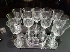 (12) Water Goblets Glasses 8″ Elegant crystal Rock Sharpe? floral swag dots arch