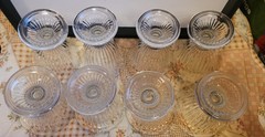 Vintage Rippled Rim 8 Glass Goblets Heavy Glass Pedestal