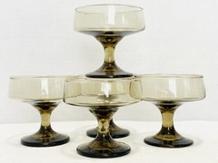 Set 3 Vintage Libbey Tawny Accent Smoke Stemmed Footed Wine Goblets Glasses 5”