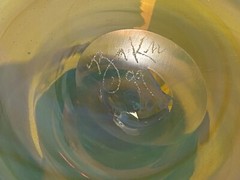 2 Artist Signed Art Glass Goblets 1999 Iridescent Swirl
