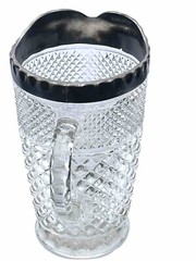 1940’s Anchor Hocking Wexford Press Glass pitcher Pewter/Silver Trimmed edging