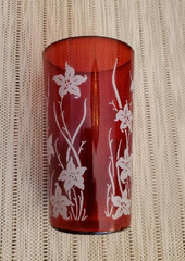 RETRO VINTAGE COOL 1950’S RED DRINKING GLASSES TUMBLERS HIGHBALLS WITH CRANES