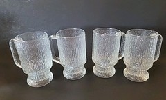 Set Of Four Indiana Glass «Ice» Footed Mugs Each 5.5 Inches Tall.
