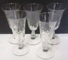 ROCK SHARPE Dartelle Juice Glass Set of 7 #3007 Stem Floral Cut 6″ Tall