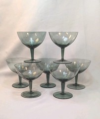 MCM Smokey Chrome Green Ribbed Champagne Glasses Libbey? Set of 7