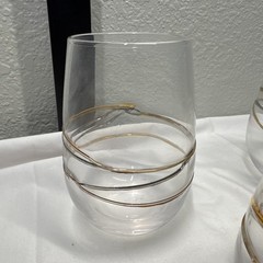 Set Of 4 Hand Blown Clear Stemless Wine Glasses Multi Color Glass Strings 4 1/4″
